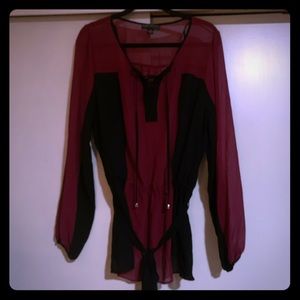 Color-block Cinched Waist Sheer Forever 21 Blouse